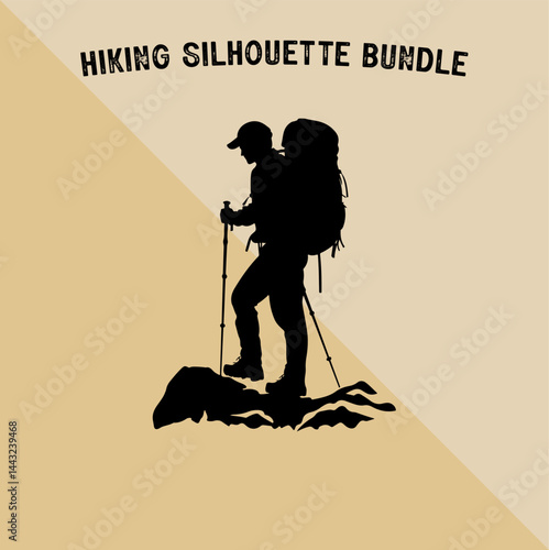 Mountain Climber Silhouette Vector. Silhouette of Mountaineer with Backpack.