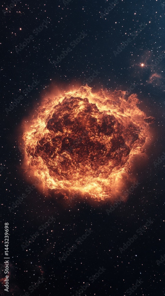 Obraz premium A vibrant, fiery explosion of a star in space, showcasing a dramatic cosmic event.