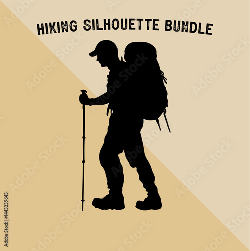 Mountain Climber Silhouette Vector. Silhouette of Mountaineer with Backpack.
