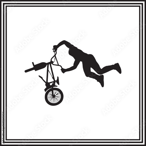 BMX stunt silhouette – freestyle cyclist performing aerial trick on BMX bike, extreme sports vector for skatepark and biking designs
