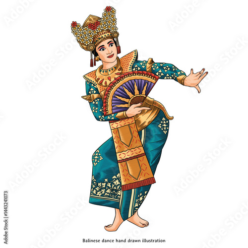 Balinese Dancer Vector Vintage Illustration, Traditional Indonesian Dance in Hand Drawn Engraving Style