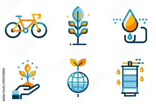 Eco-friendly icons representing sustainability and environmental care  