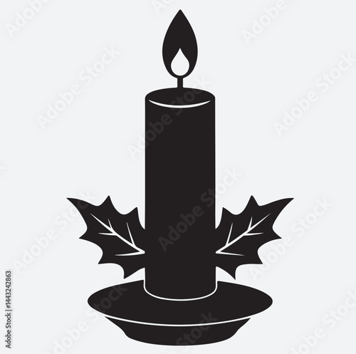 Christmas candle silhouette vector art illustration, candlestick with candle