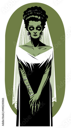 Gothic Vector Illustration of Bride of Frankenstein Character for Halloween Themes
