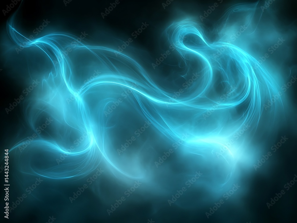 Fototapeta premium Abstract teal smoke swirls on black