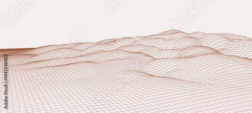 Wireframe landscape background. Detailed lines on white background. Vector illustration.