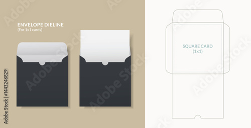 Luxury Envelope die cut and mock up template, Vector illustration. Envelopes mockup front and back view.