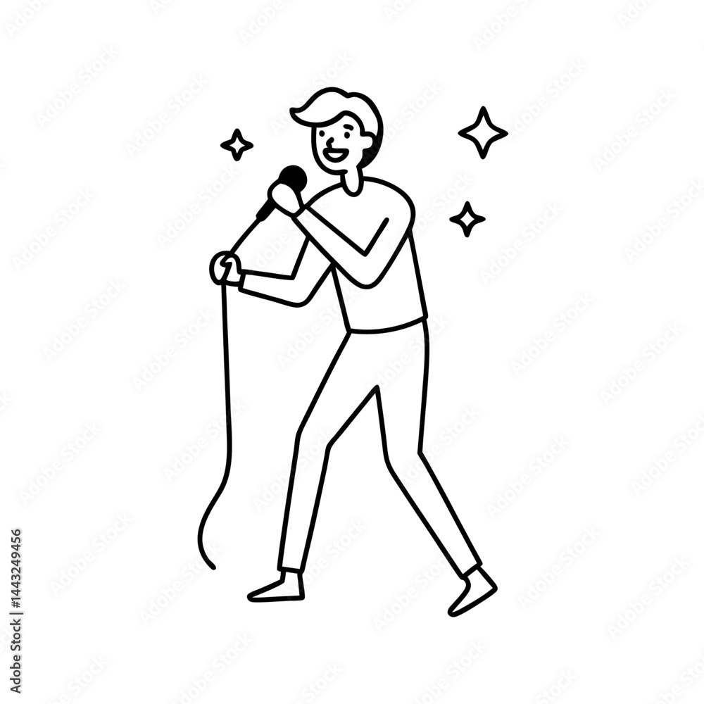Single continuous line drawing of young happy male Single continuous line drawing of young happy male