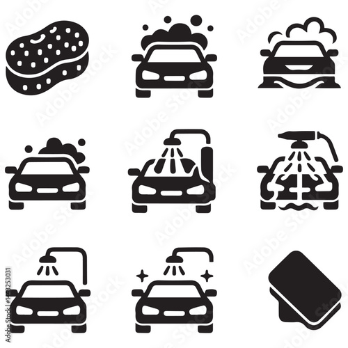 Car wash icons set Vector Black silhouettes. with white background