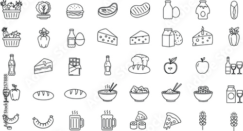 Food and drink set of web icons in line style.