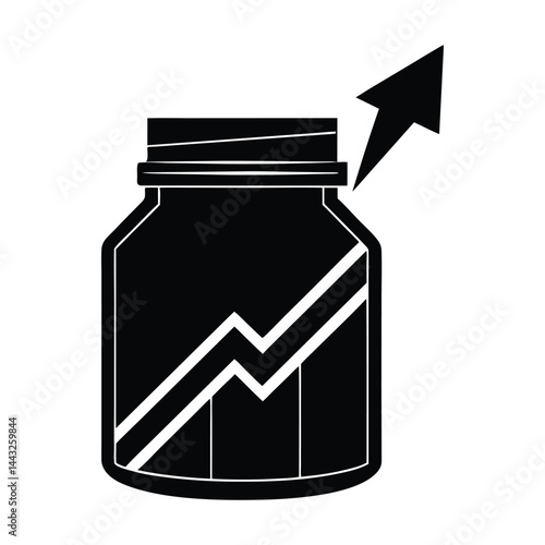 Savings jar with growth arrow on white background