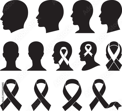 Black Head Silhouettes Awareness Ribbons
