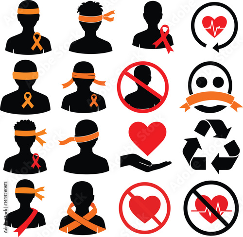 health medical icons people ribbons heart symbols restriction signs
