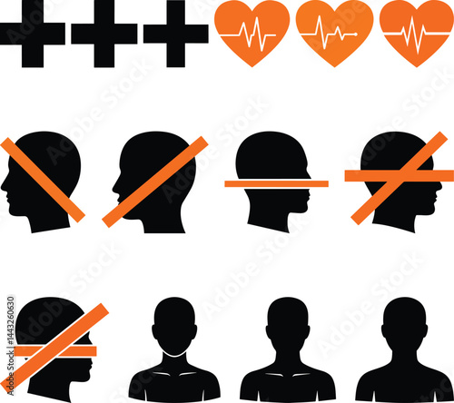 health medical icons people ribbons heart symbols restriction signs
