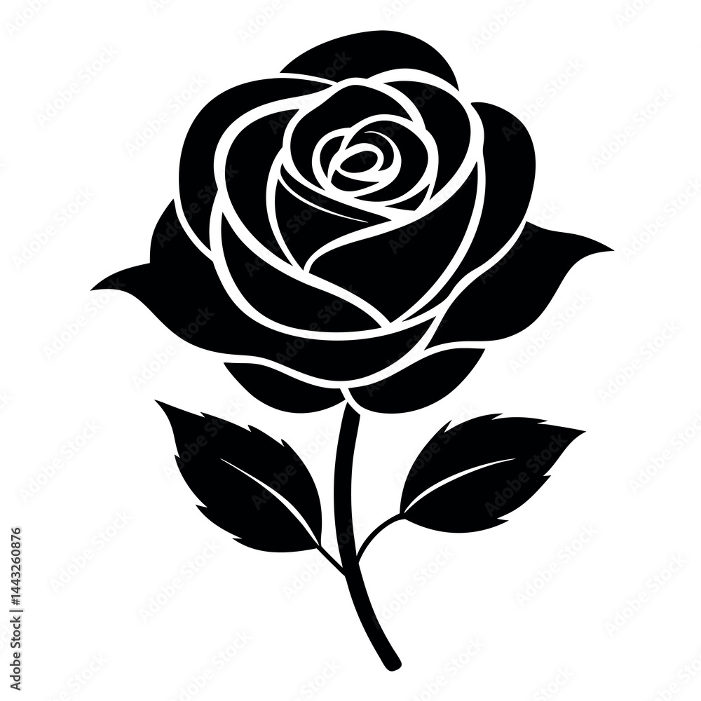 black rose isolated silhouette icon on white background black rose isolated silhouette icon on white background