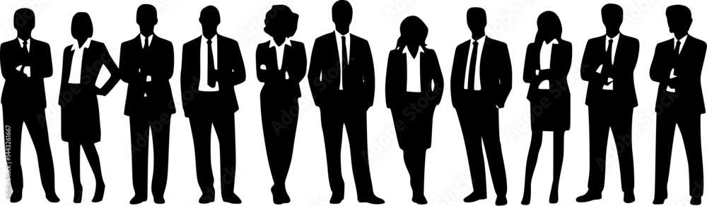 Business Professional Silhouettes – Diverse Corporate Team Portrait in Black and White Minimalist Style Business Professional Silhouettes – Diverse Corporate Team Portrait in Black and White Minimalist Style