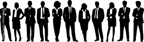 Business Professional Silhouettes – Diverse Corporate Team Portrait in Black and White Minimalist Style