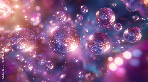 Abstract, shimmering spheres in vibrant,  glowing colors