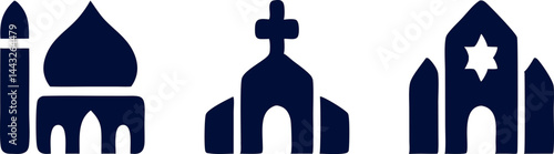 Church, Mosque, synagogue flat silhouette in vector icons set with minimalist design for digital and print projects, Church, Mosque, synagogue flat silhouette in vector icons set with minimalist 