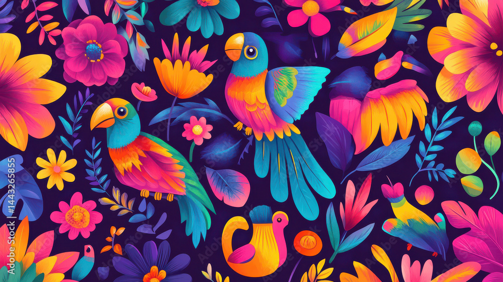 Fototapeta premium Traditional Mexican Seamless Background with Cultural Symbols