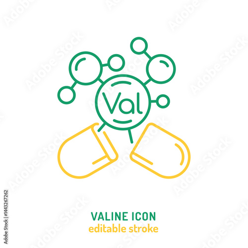 Vector icon of valine supplement. Editable stroke illustration
