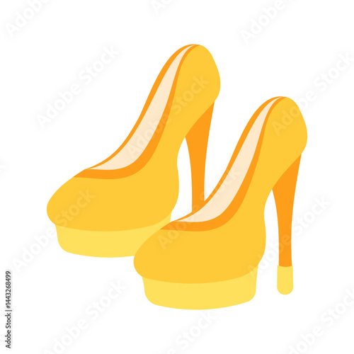 Pair of elegant yellow high heel platform shoes isolated on white background