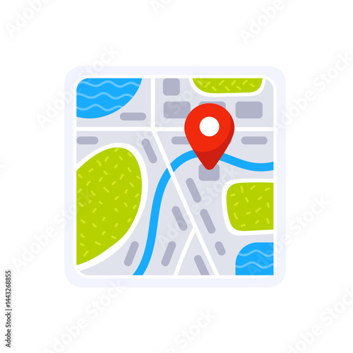 Red Location Pin Marking Destination on City Map Navigation App