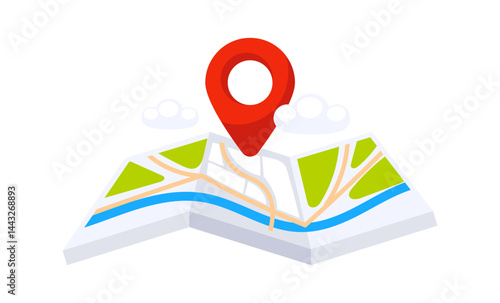 Red Location Pin Pointing on Folded Paper City Map Navigation