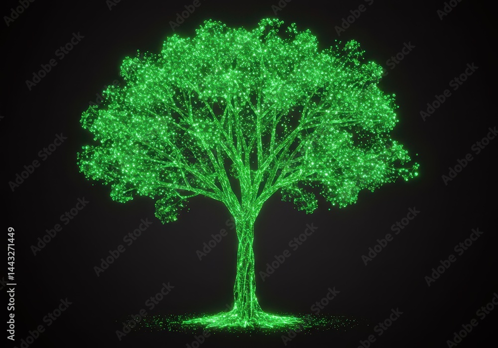 Glowing green tree illustration isolated on black background Glowing green tree illustration isolated on black background