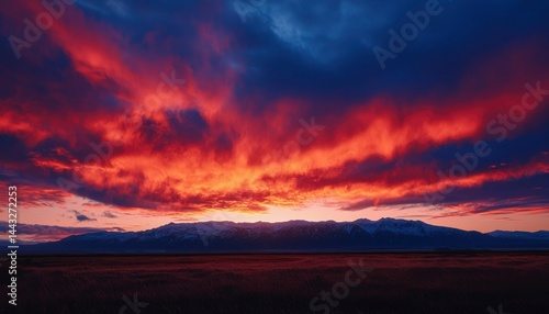 Fiery sunset over mountains