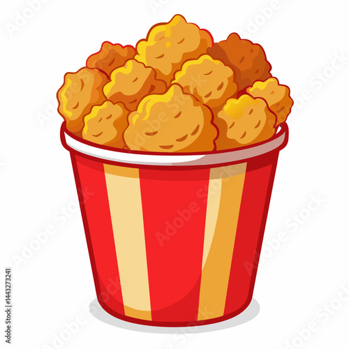 Tasty Fried Chicken Nuggets in a Red and Yellow Striped Bucket