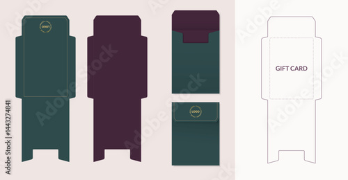 Luxury Envelope die cut and mock up template, Vector illustration. Envelopes mockup front and back view.