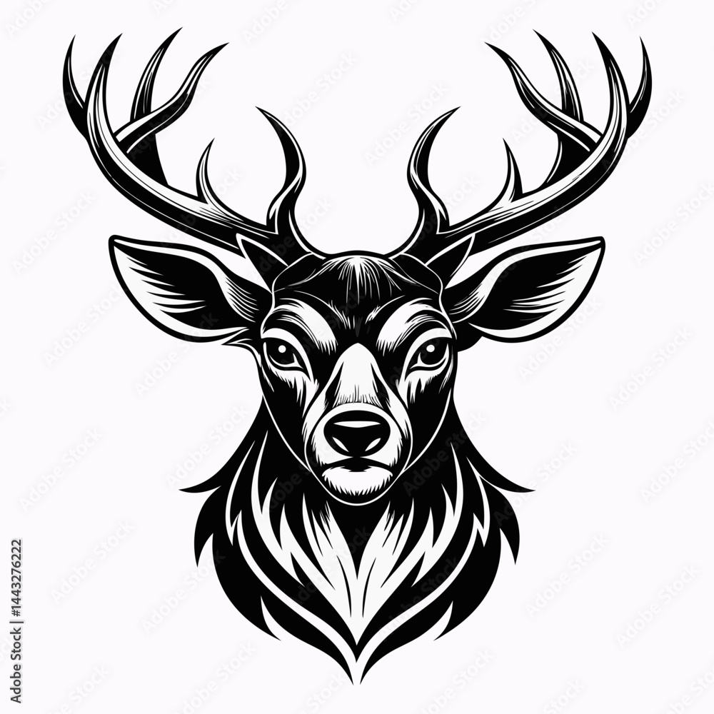 Fototapeta premium Deer Head Silhouette – Vector Illustration of Antlered Wildlife Design