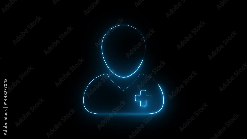 Glowing neon patient icon isolated on black background. HD Video motion graphic animation Glowing neon patient icon isolated on black background. HD Video motion graphic animation