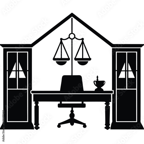 isolated law office interior with desk on white background