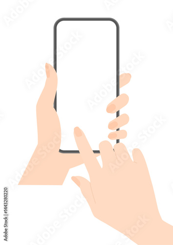 スマートフォンを持ってタッチしている女性の手のイラスト - スマホを使っている人物の素材