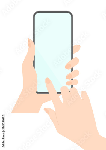 スマートフォンを持ってタッチしている女性の手のイラスト - スマホを使っている人物の素材