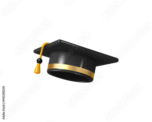 Graduation black cap. Education, degree ceremony concept. 3d render vector illustration.