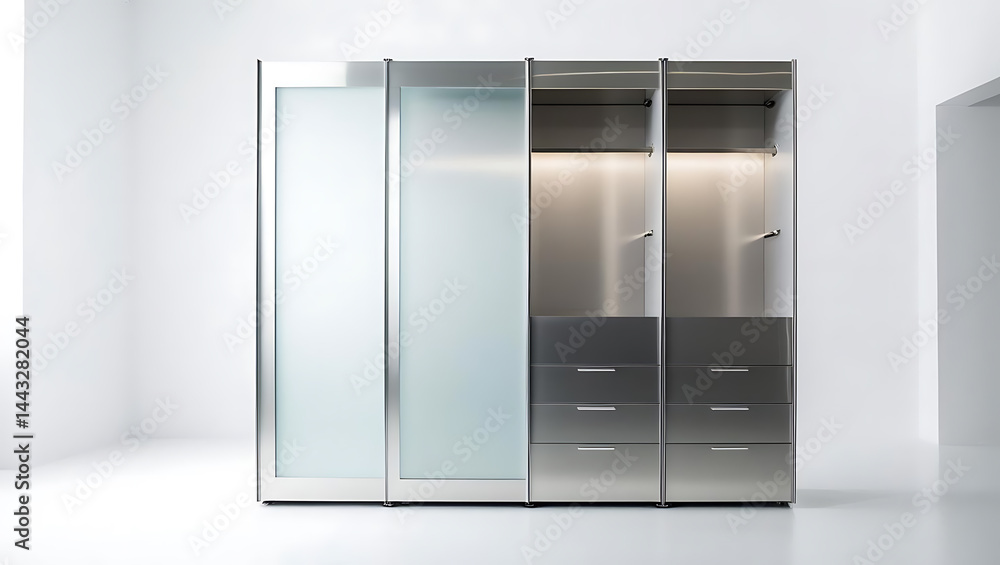 Modern Metallic Closet System in Minimalist Interior Modern Metallic Closet System in Minimalist Interior