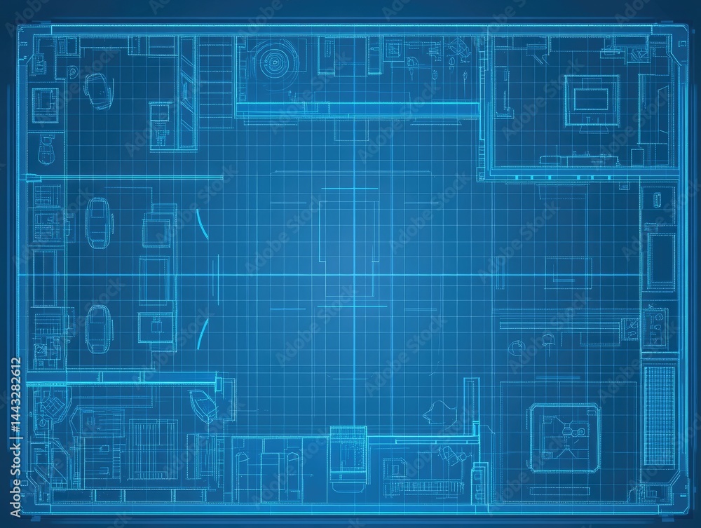 Blueprint style abstract digital design with lines and geometric shapes. Blueprint style abstract digital design with lines and geometric shapes.