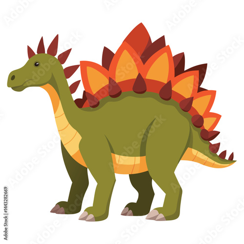 Stegosaurus Dinosaur Vector – Jurassic Herbivore with Plates and Spiked Tail in Flat Style