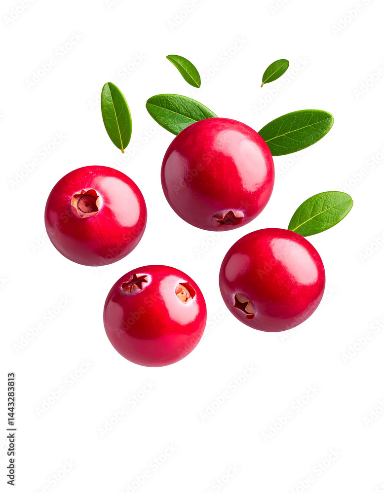 Obraz premium Cranberries Floating on White Background