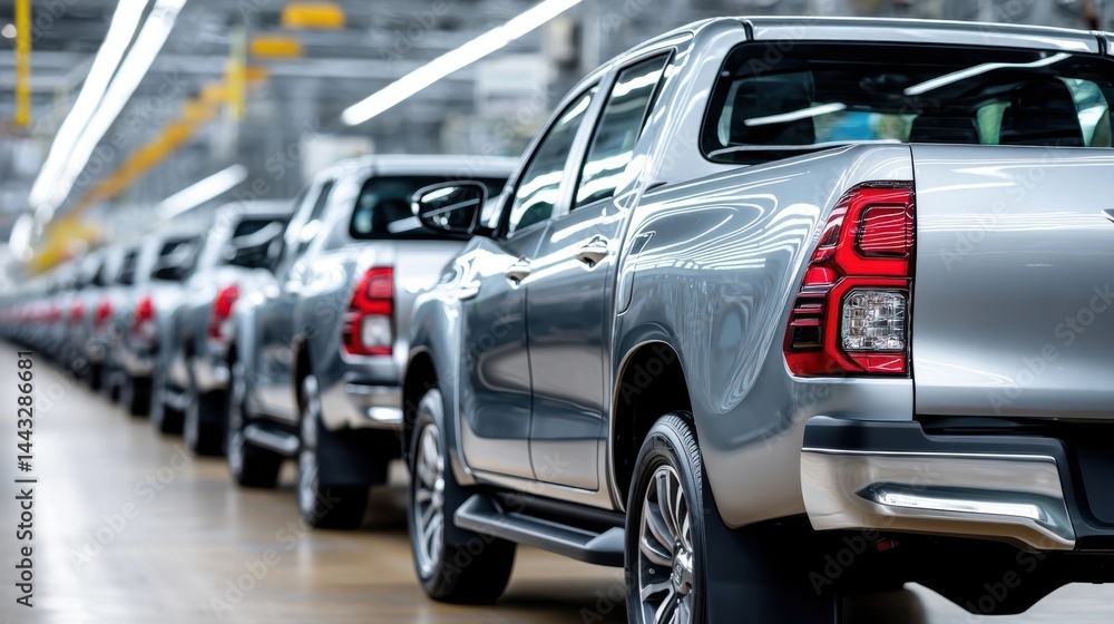 New pickup trucks in a row at the car factory, ready to be delivered to dealerships. New pickup trucks in a row at the car factory, ready to be delivered to dealerships.