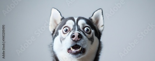 A husky dog is startled with a funny expression of shock