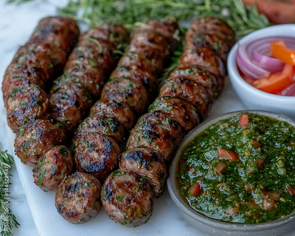 Grilled sausage skewers with chimichurri