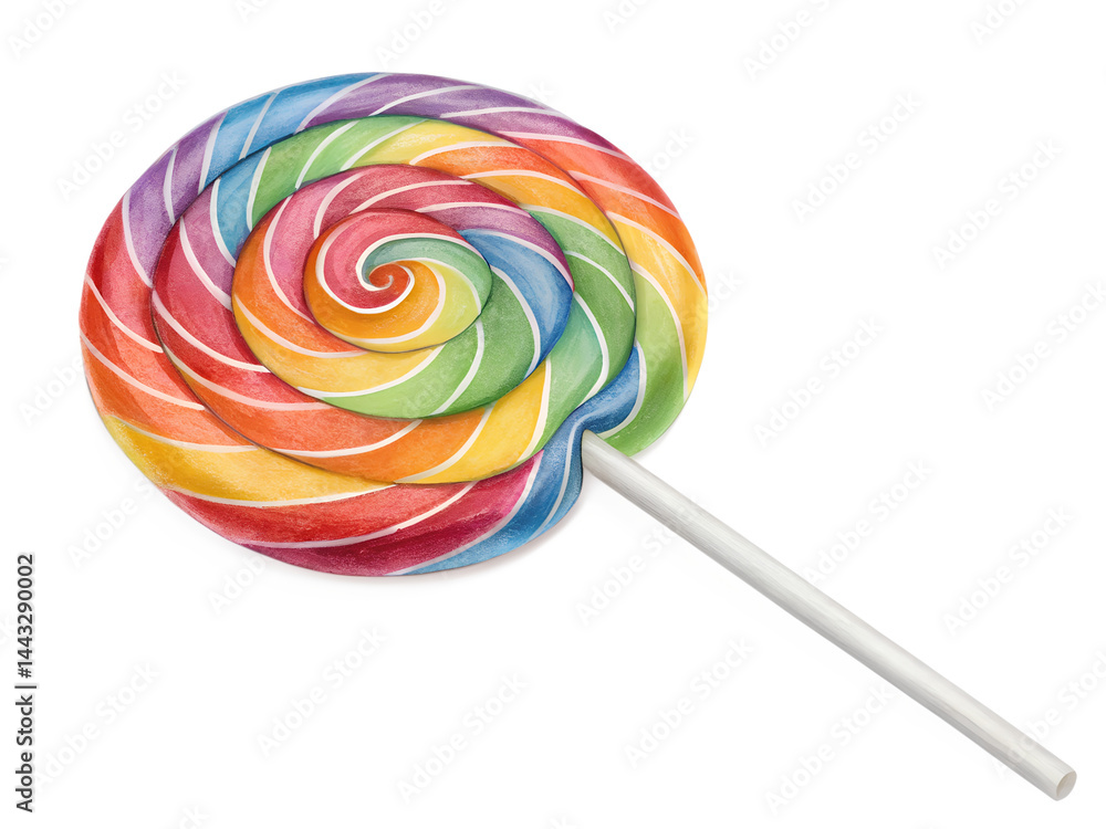 Rainbow Swirl Lollipop on White Stick Delicious Candy Sweet Treat Rainbow Swirl Lollipop on White Stick Delicious Candy Sweet Treat