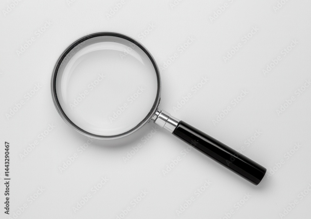 Magnifying Glass on White Background for Inspection and Observation Magnifying Glass on White Background for Inspection and Observation