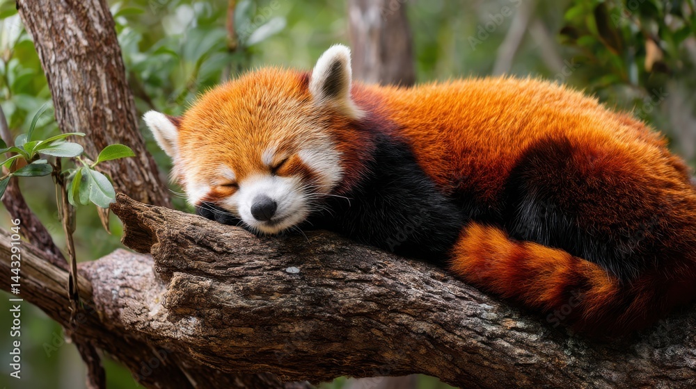 Obraz premium Red Panda Slumber: A Peaceful Arboreal Nap