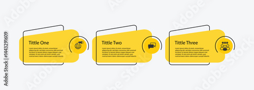 3 step infographic template vector element with icons and yellow color suitable for business information and web presentation