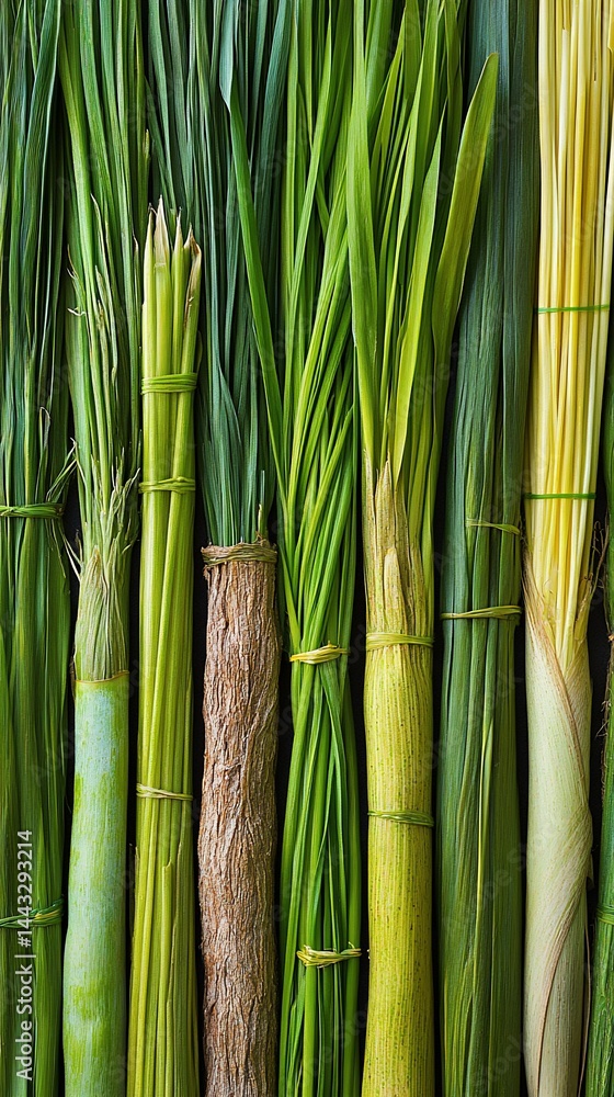 Fototapeta premium Bundles of various vibrant green stalks, tied together